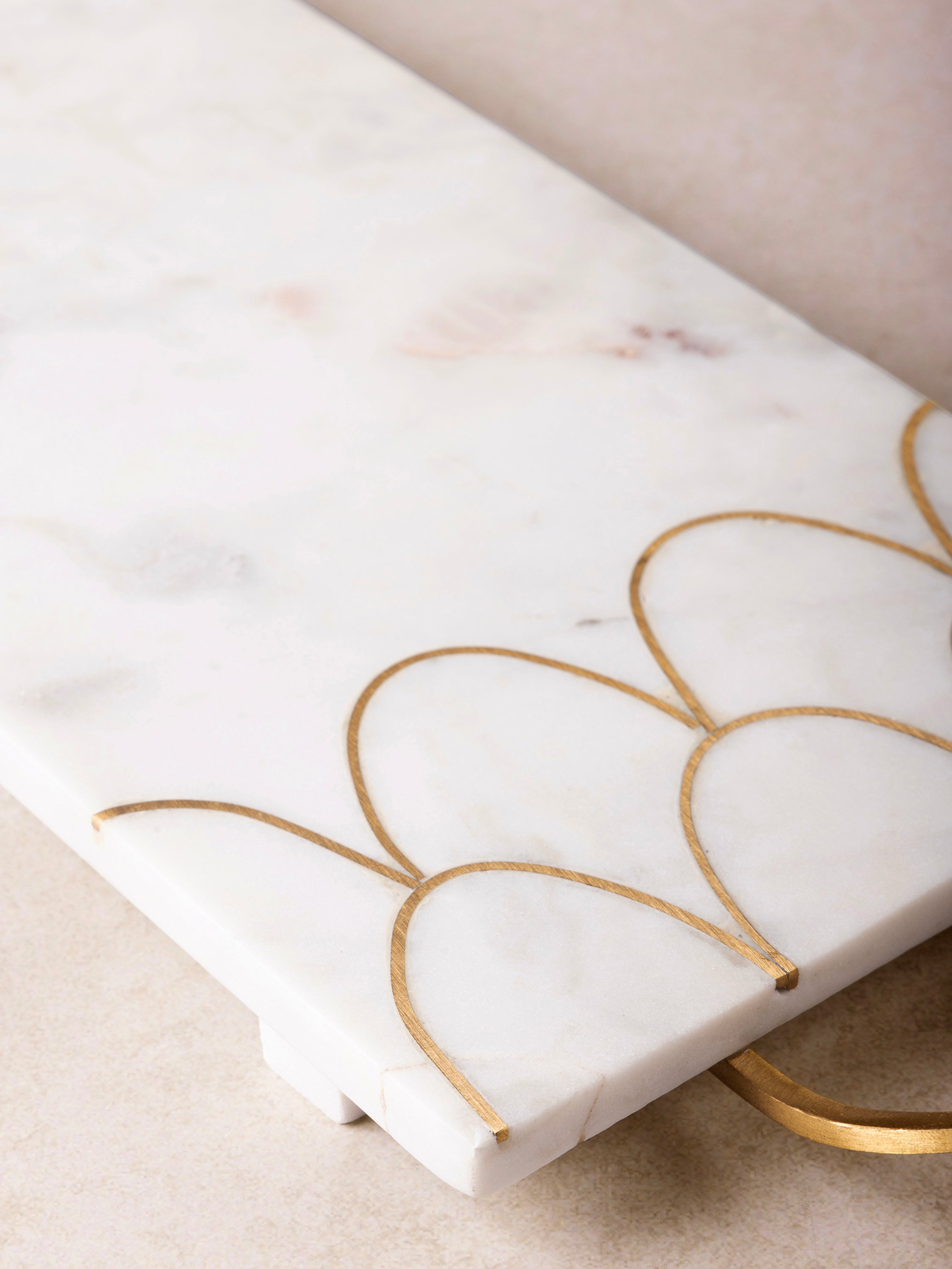San Miguel White Marble & Brass Tray – Decorative Accent | GAURI