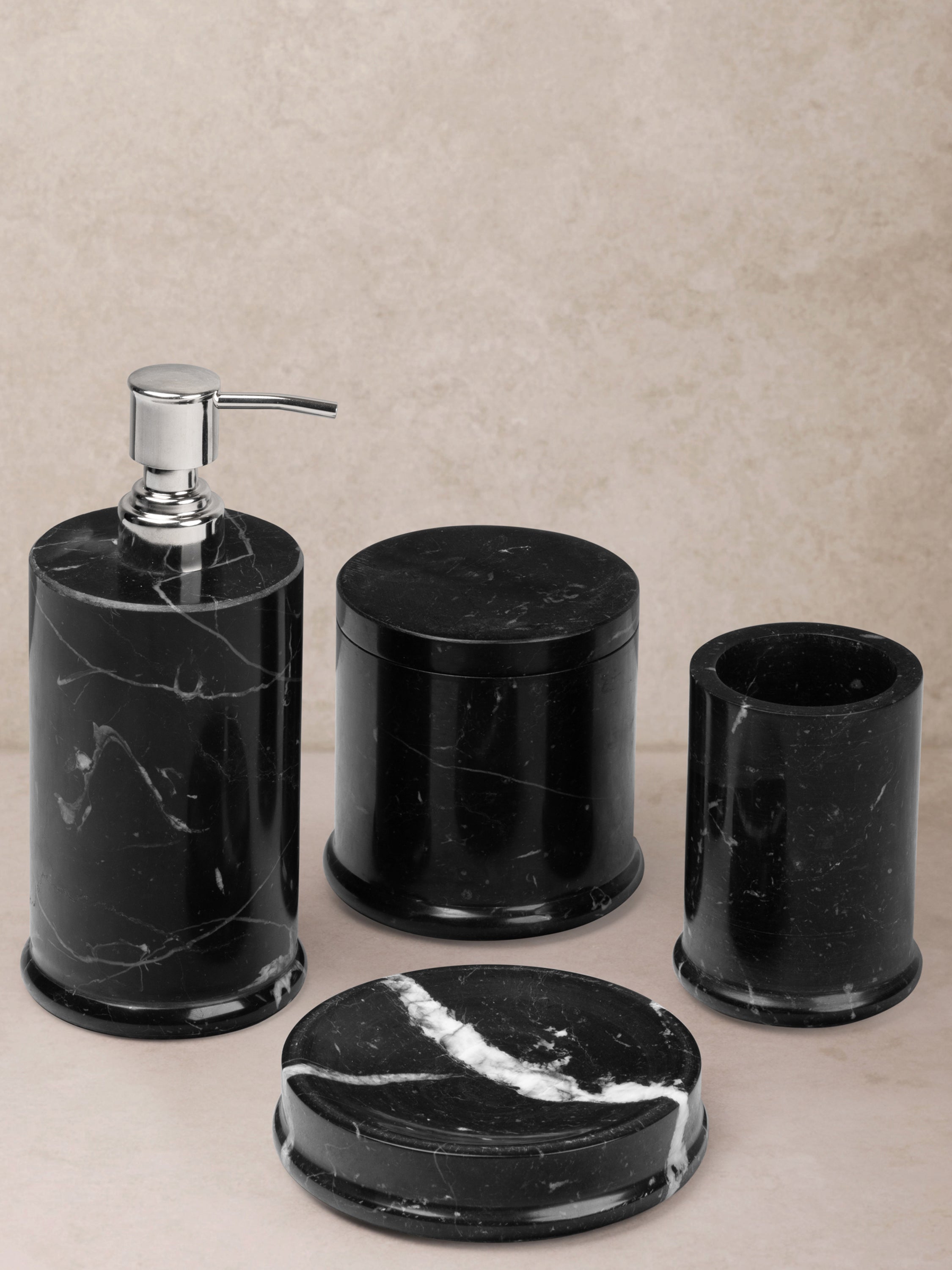 BRIESTA black marble & YONAGI FSセット Marquina Black Marble Bath Accessories Set – Luxe Vanity