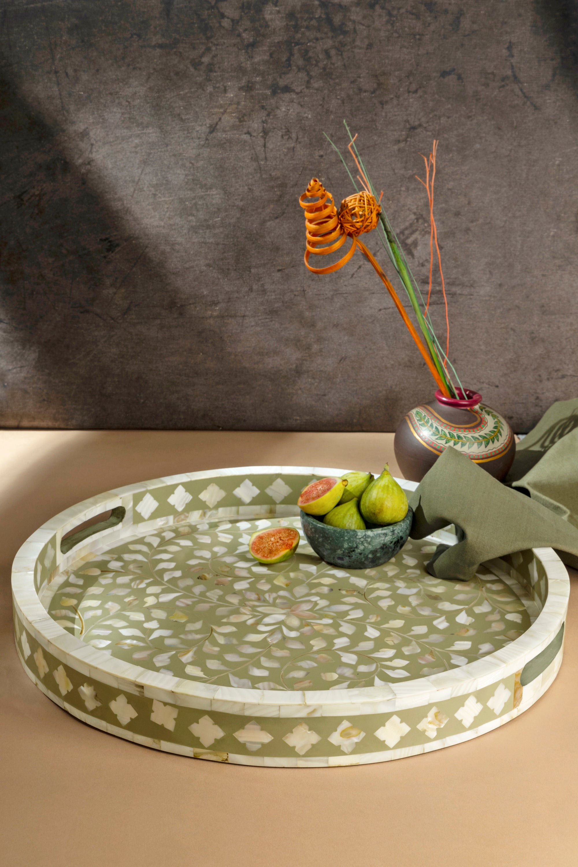Premium Green Inlay Tray for Serving, Styling, and Home Decor Accents
