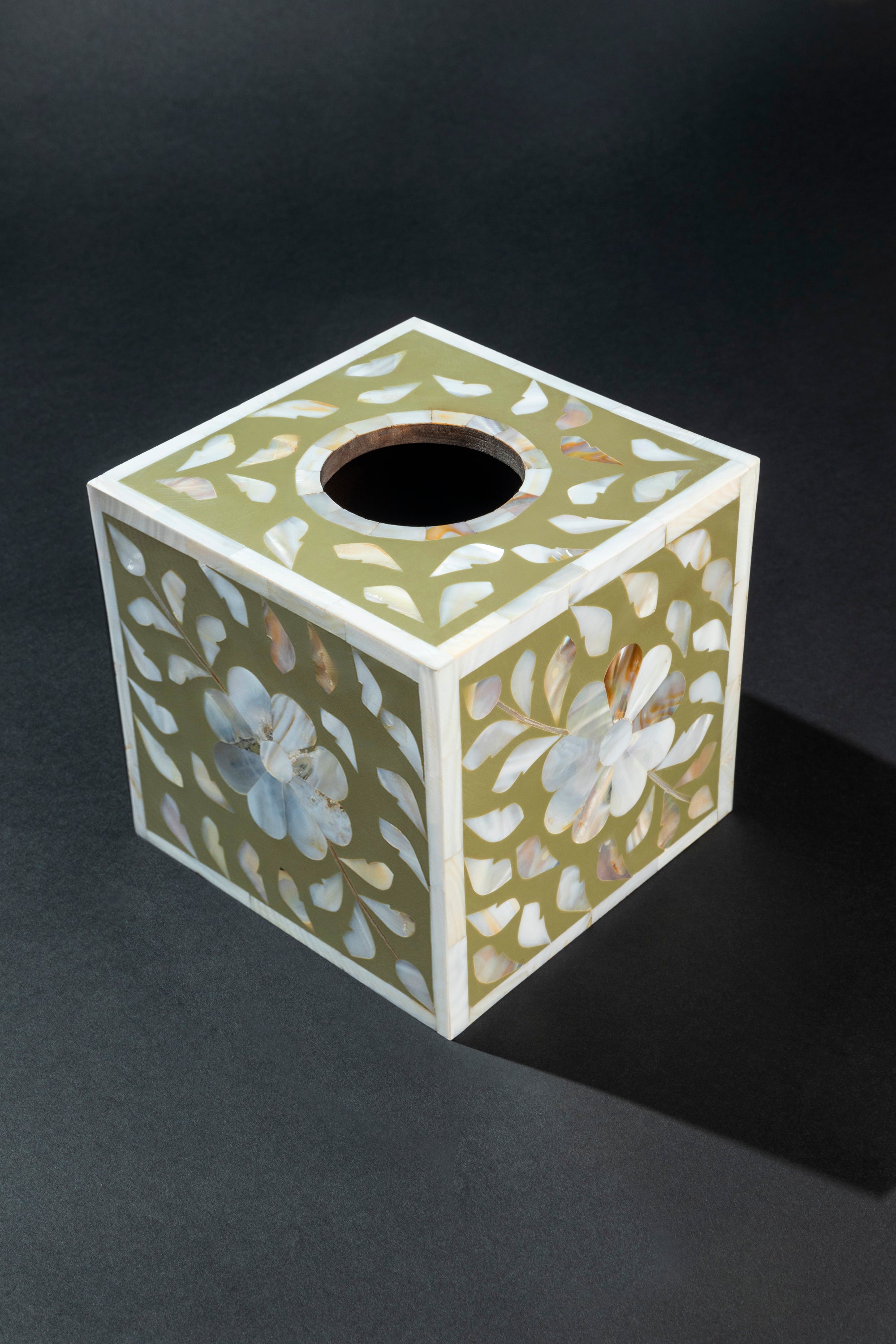 Elegant Mother of Pearl Inlay Tissue Box Cover – Stylish and Functional Home Decor
