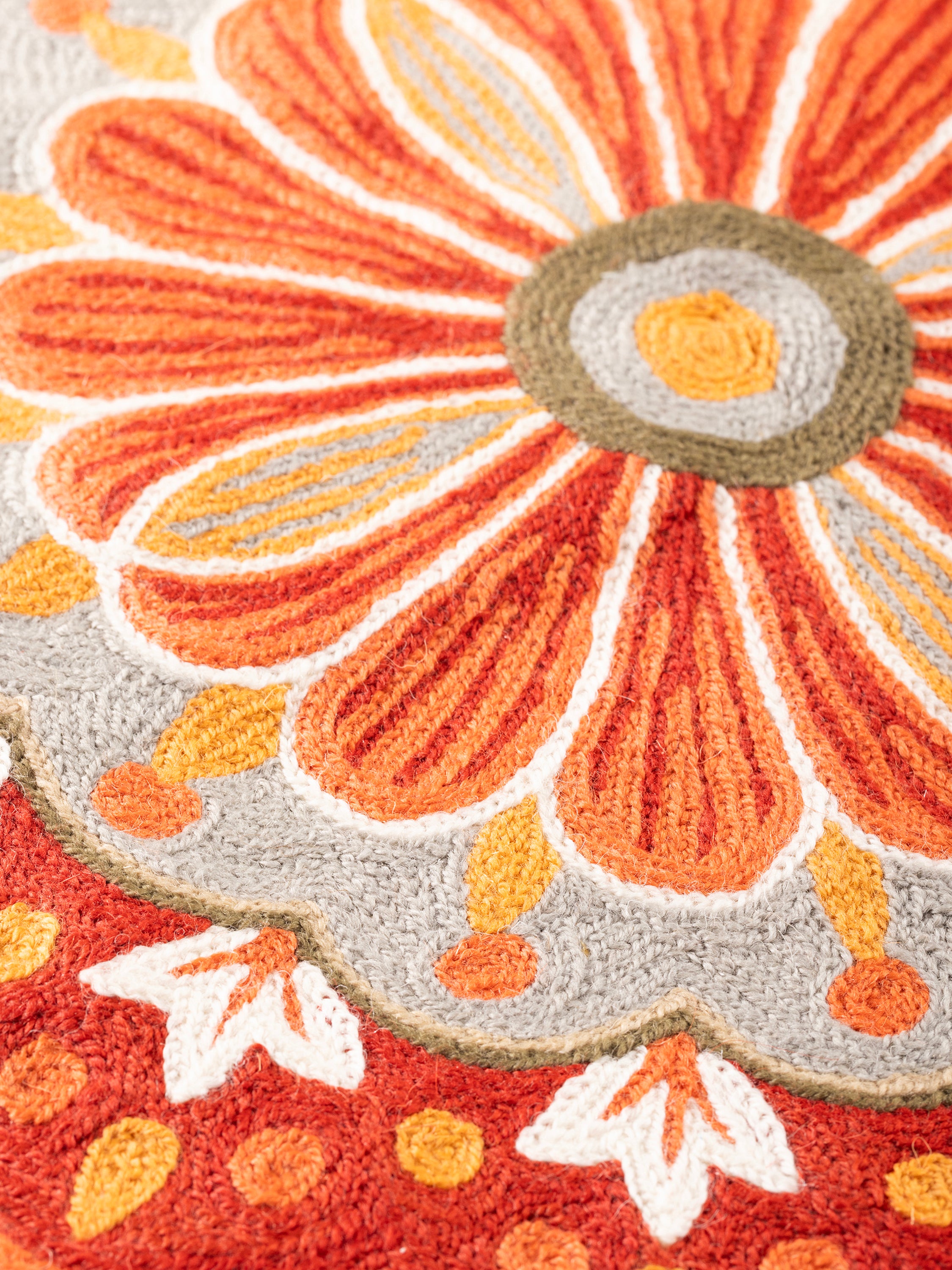 Premium embroidered pillow with a vibrant floral mandala design, ideal for enhancing sofas, chairs, or beds with an elegant touch