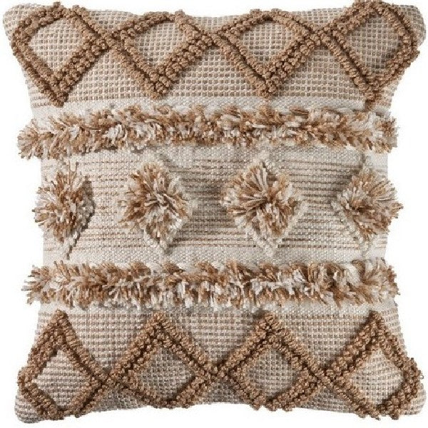 Handwoven throw pillow with geometric design