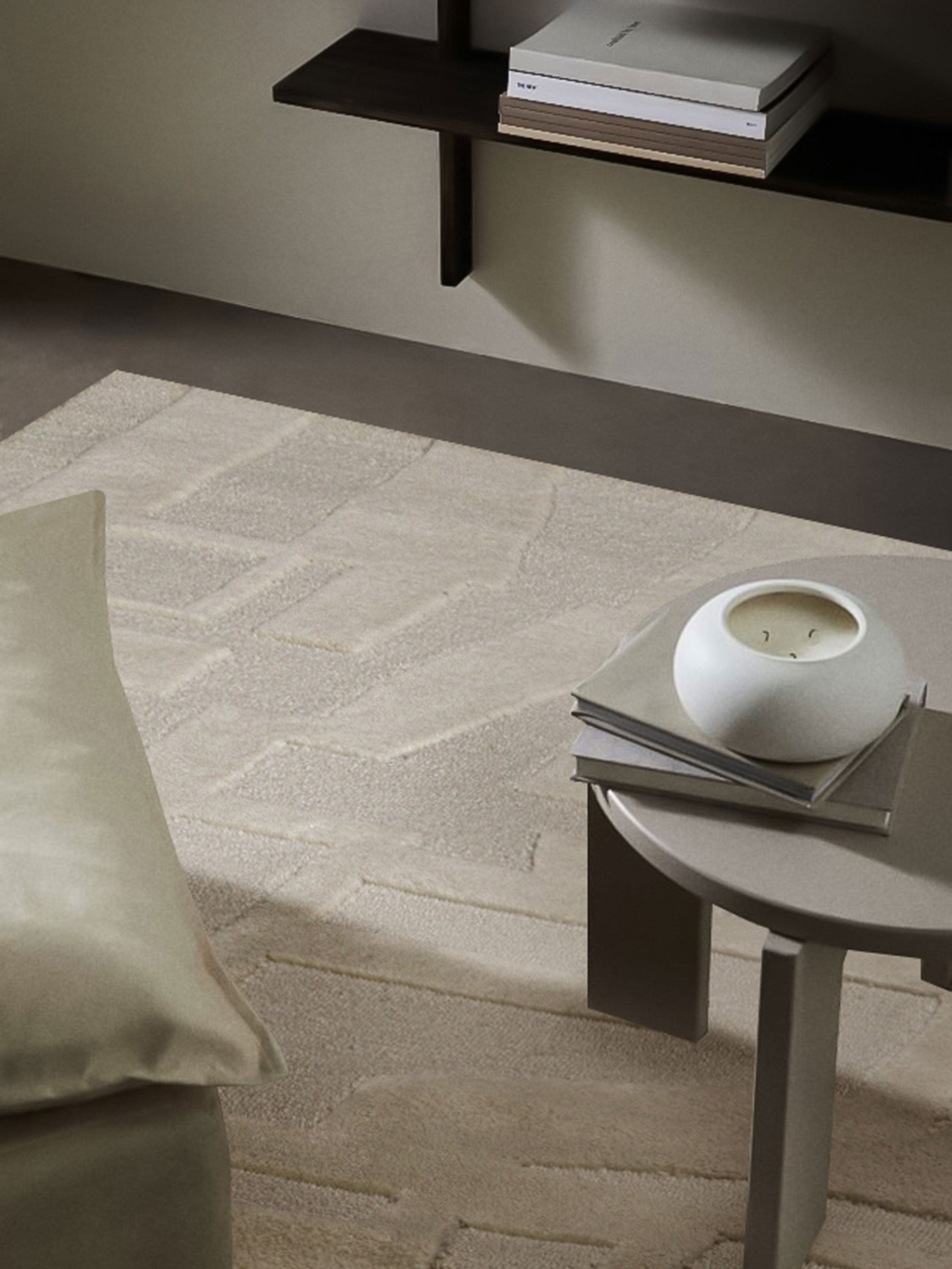 Lifestyle View of Furano Ivory Hand-Tufted Rug – Minimalist Geometric Design