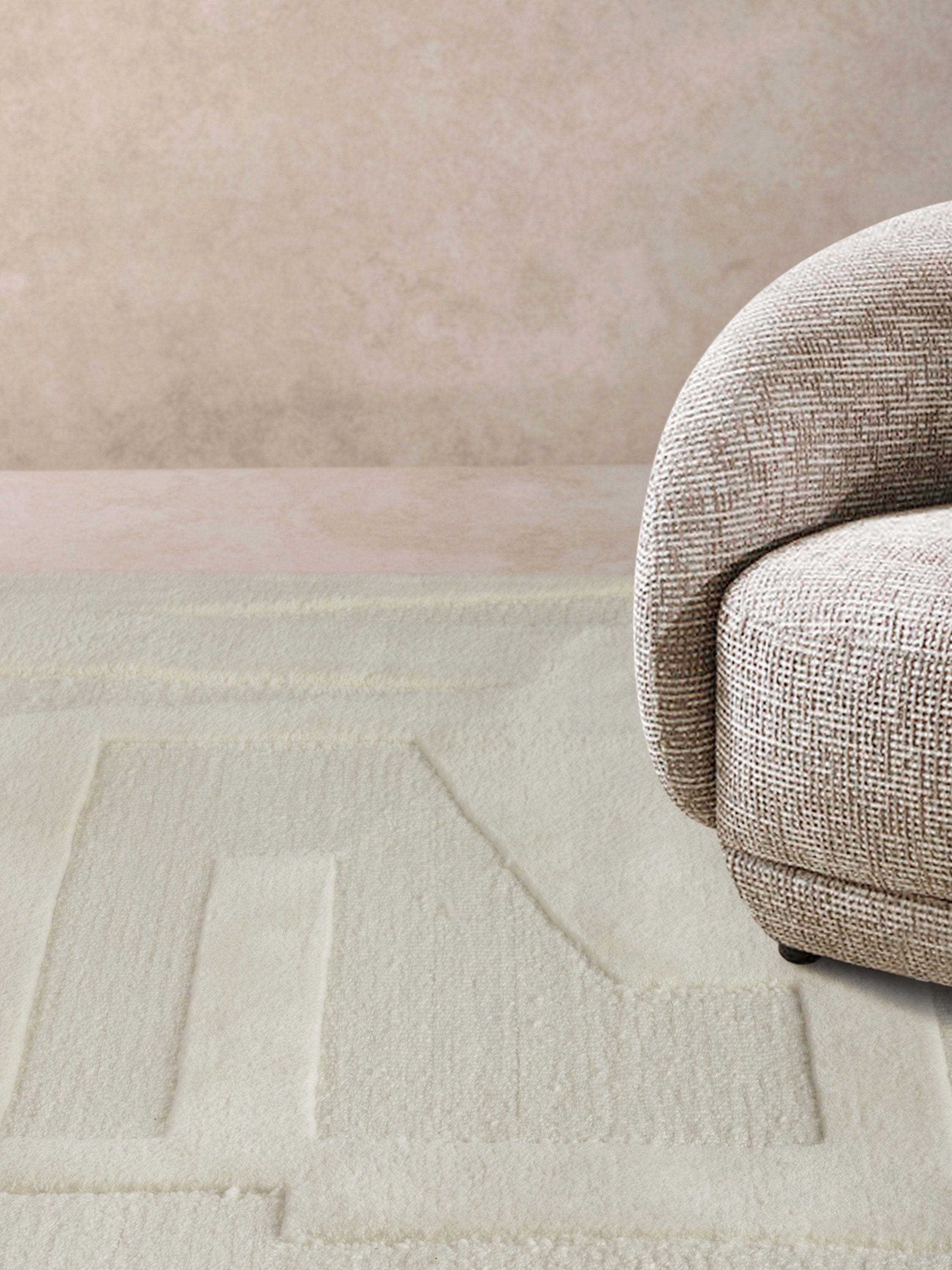 Front View of Furano Ivory Hand-Tufted Rug – Minimalist Geometric Design
