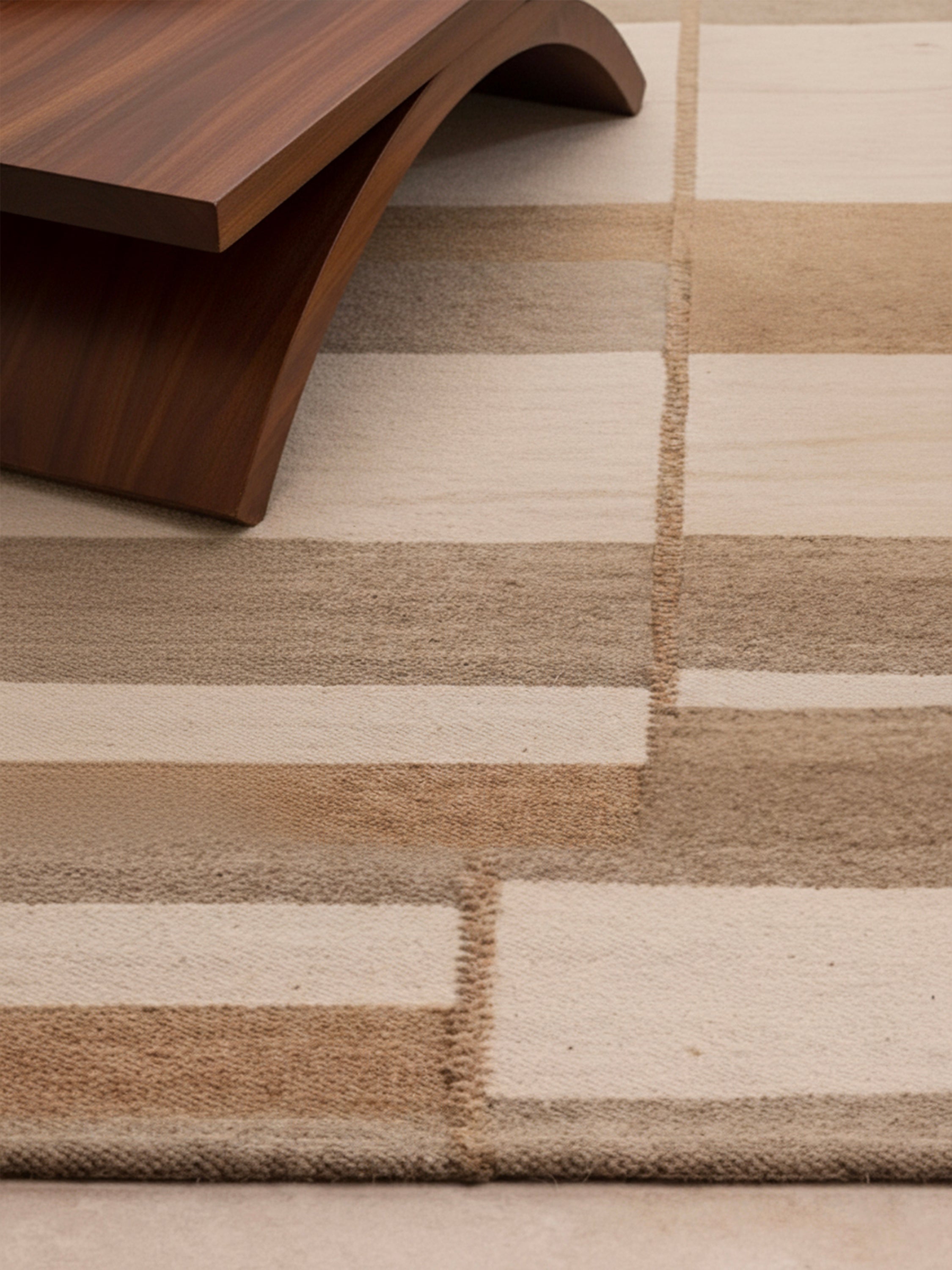 Sahara flatweave rug styled in a neutral interior showcasing its serene, modern design and warm minimalist palette