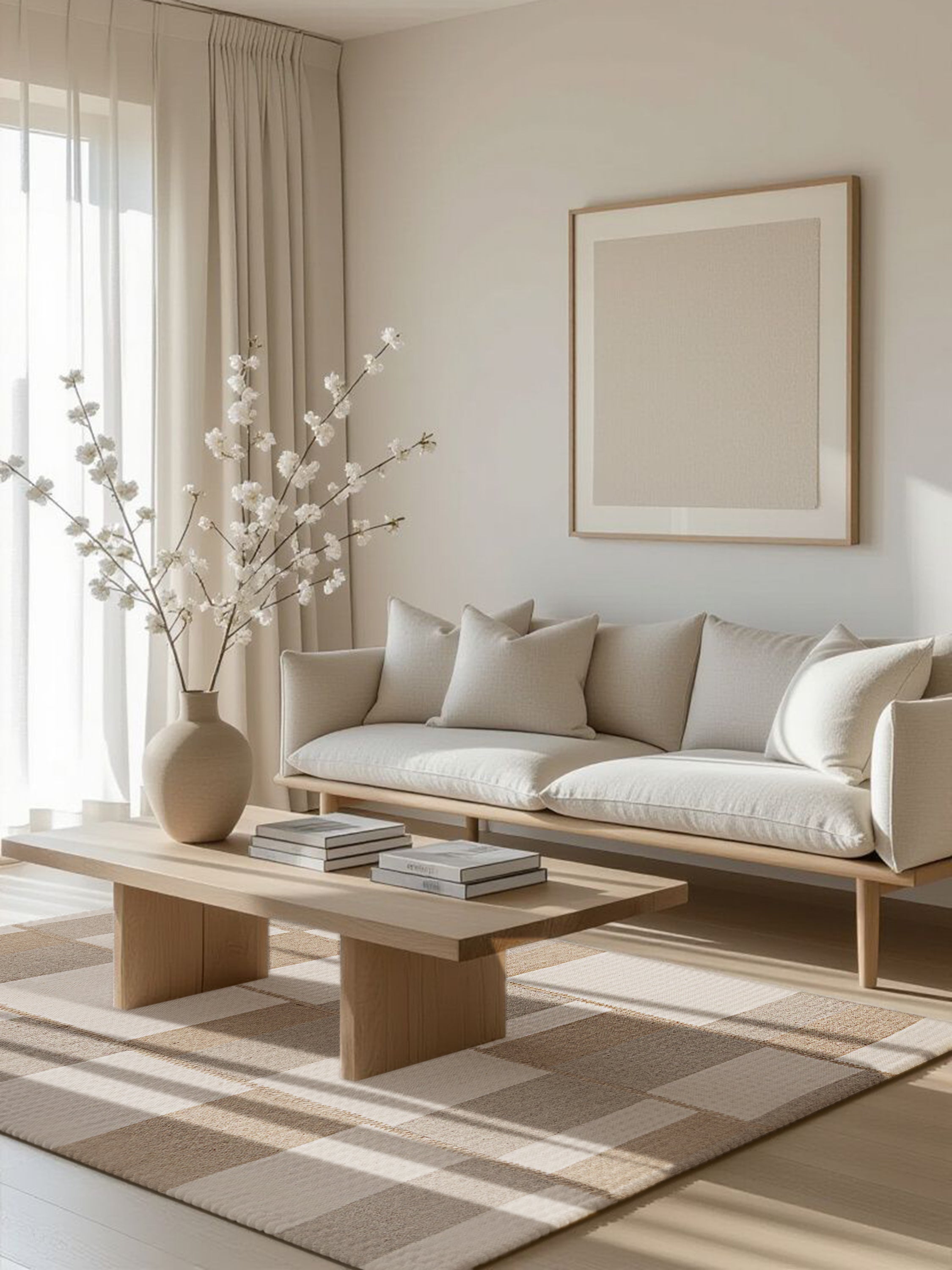 Detailed angle of the Sahara rug showing subtle tonal variations and refined geometric pattern