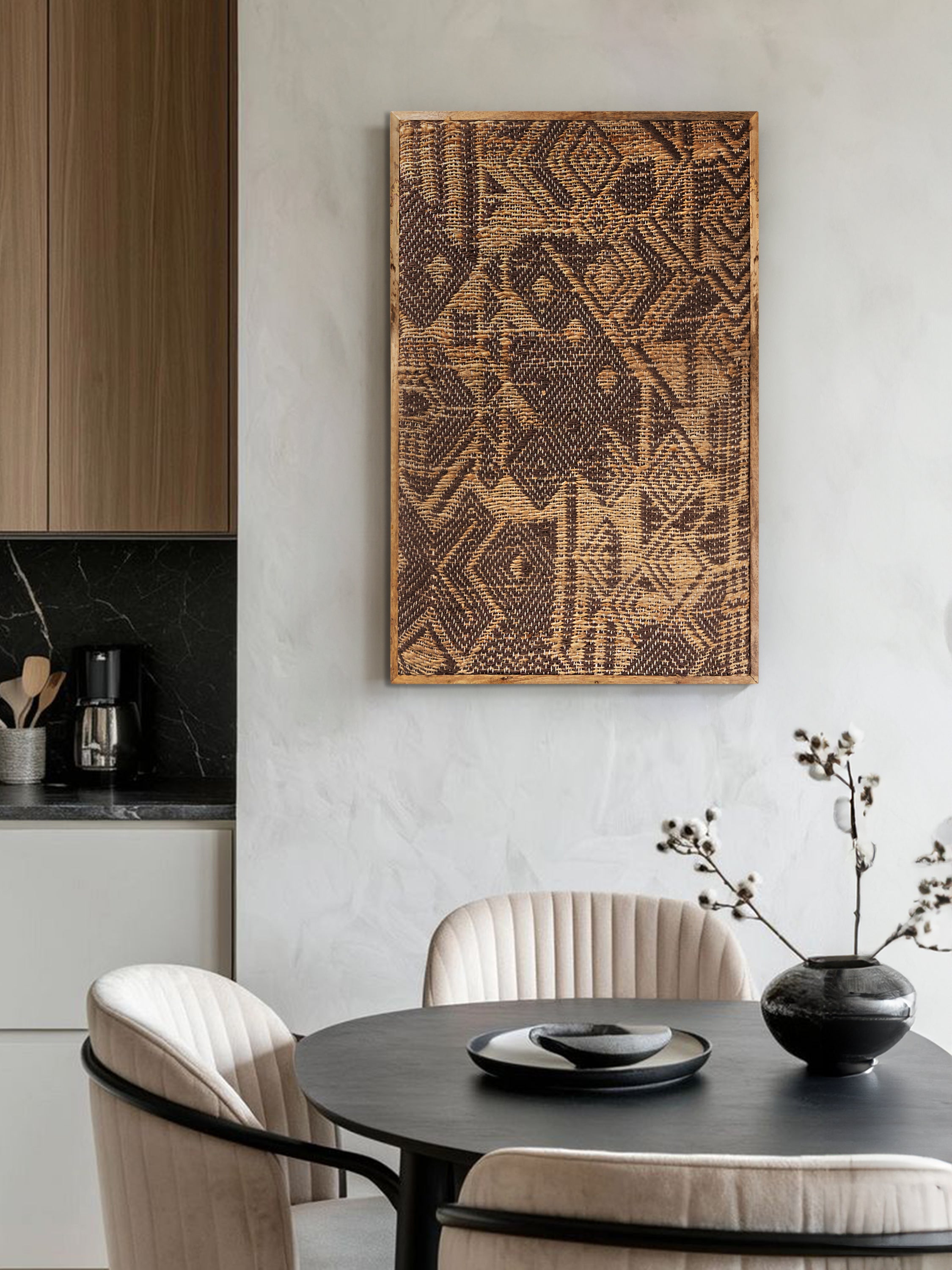 Madagascar wall art displayed in an earthy modern dining room