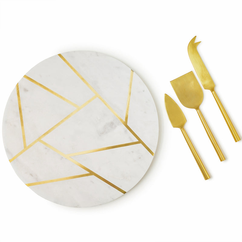 Charcuterie Round Cutting Serving Board Gold Knife 