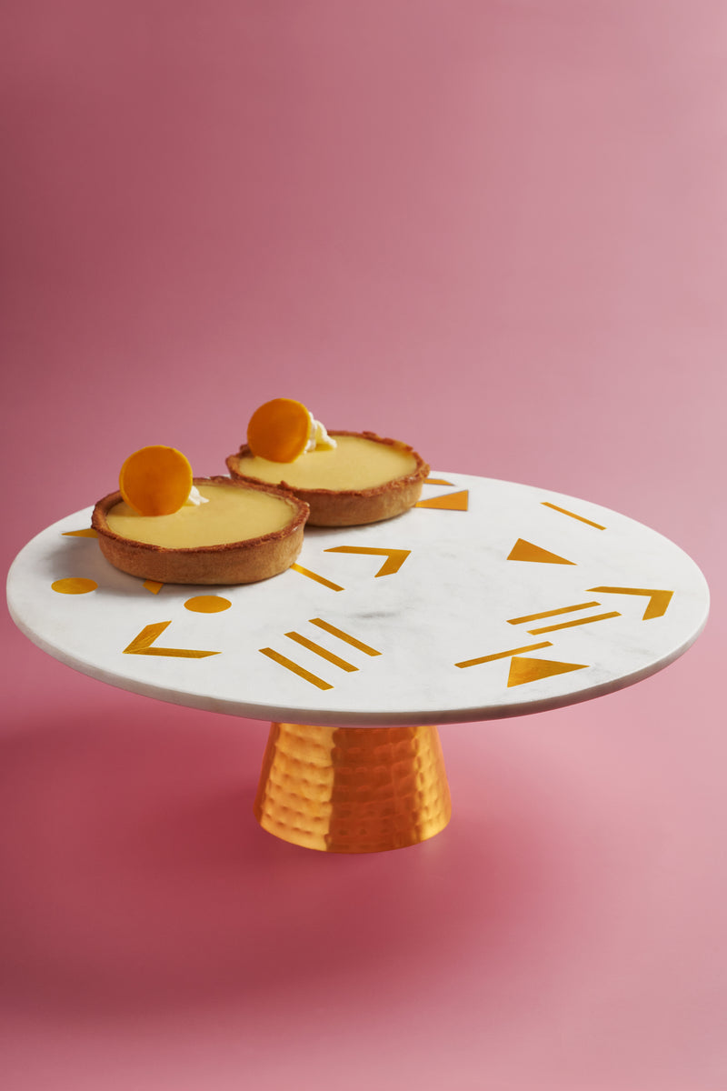 White Marble Cake Plate Pedestal for Dessert Display - Designed for Cupcake Display, Wedding Cakes