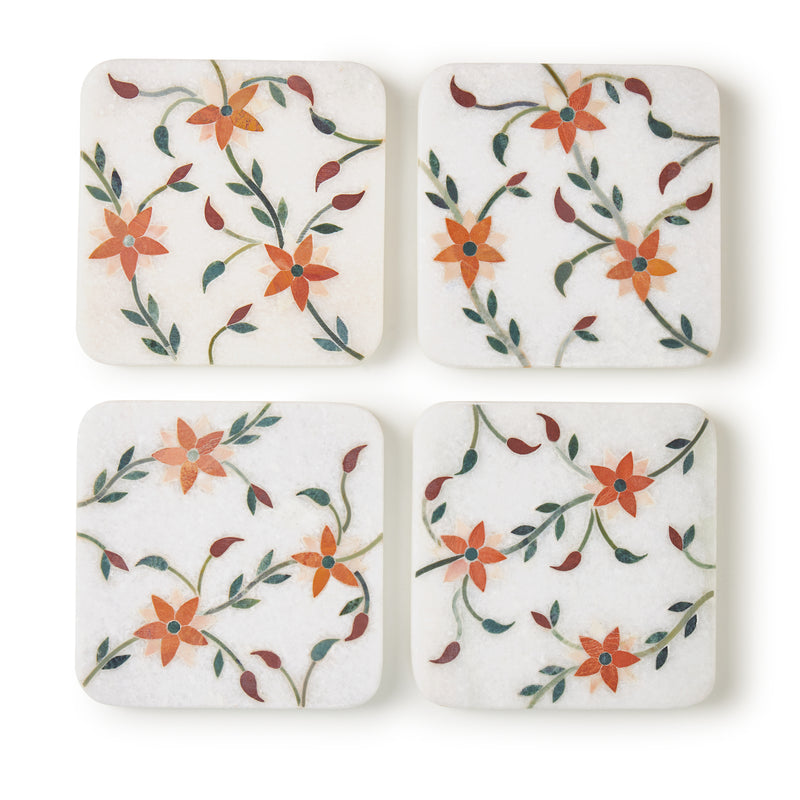 Handmade Marble White Square Coasters Set for Mug Glass Drinks