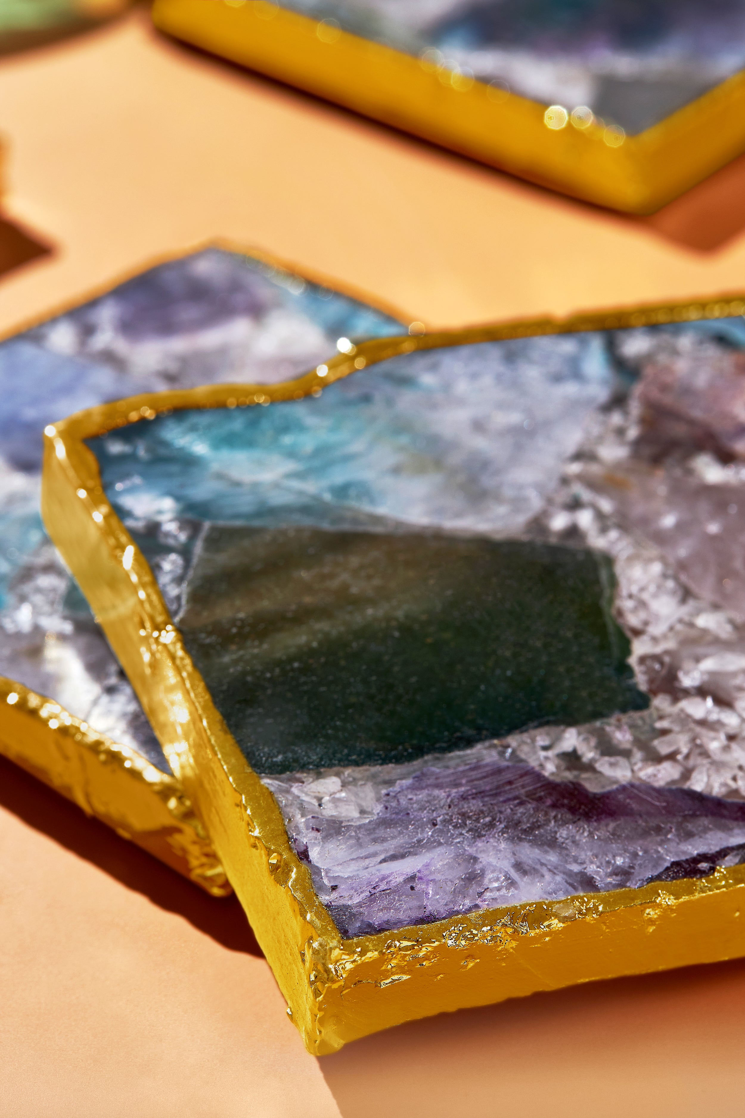 4 Inches Handmade Agate Square Coasters Set for Mug Glass Drinks 