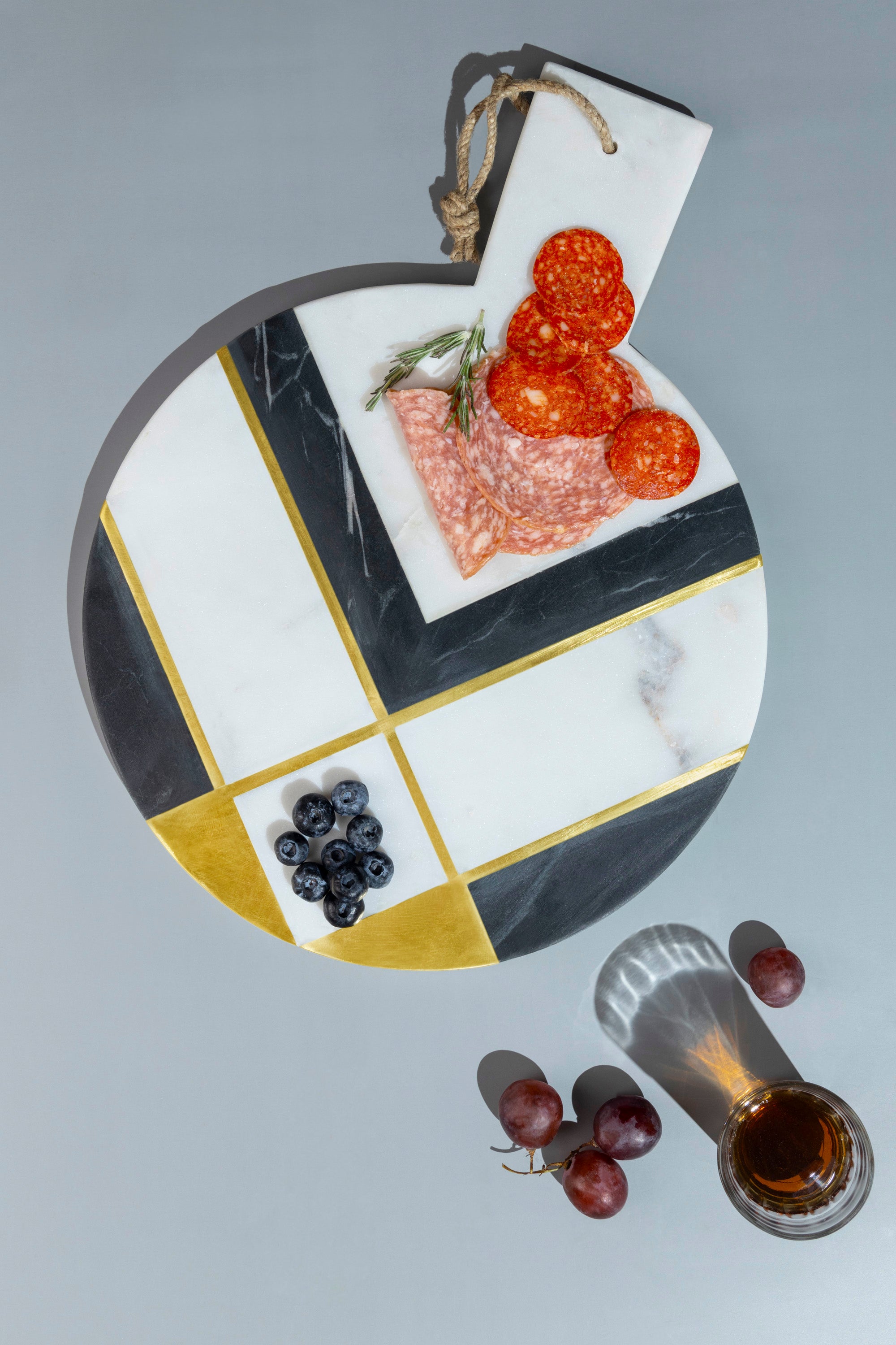 Luxury White and Black Marble Cheese Board with Handle – Stylish Entertaining Essential