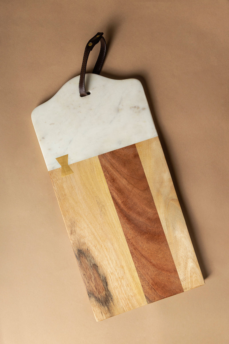 Real Marble Cutting Board with Teak Wood Accent