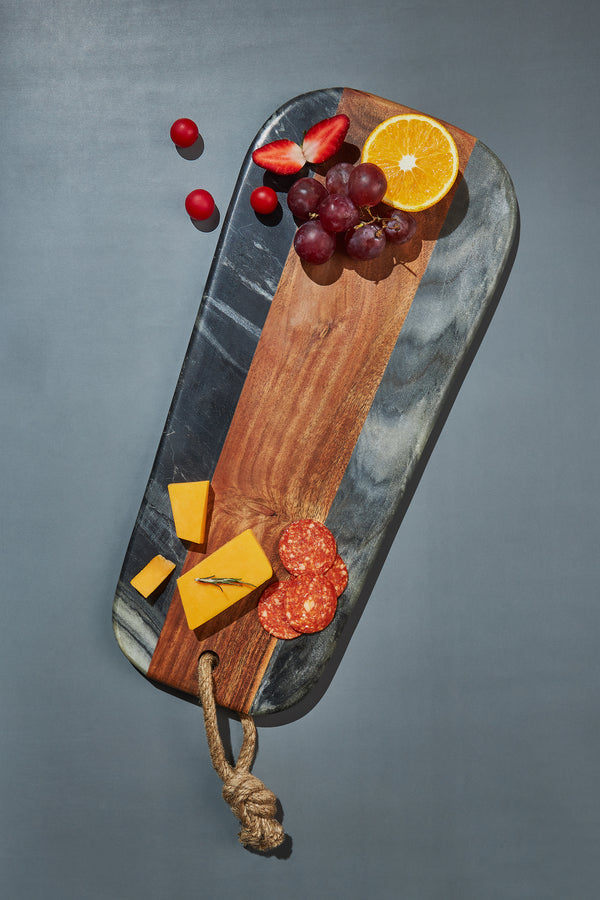 Extra Large & Thick Marble & Acacia Wood Cutting Board: 18 x 8 x 0.75 Inch Reversible