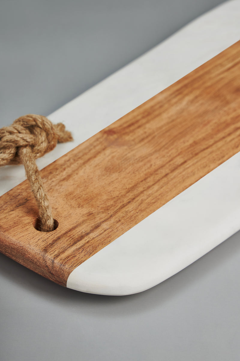 Marble Cheese Board with Wood Accent 18"x 8" Rectangle