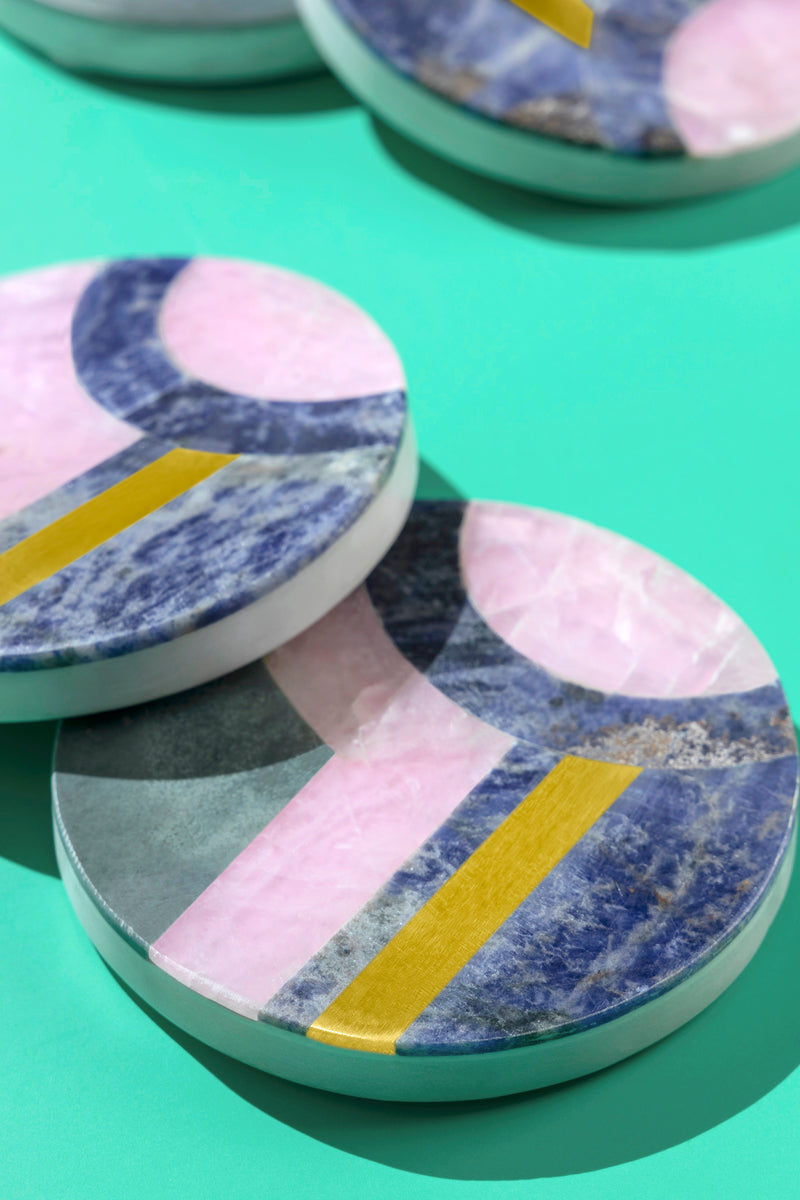 Handmade Marble White Round Coasters Set for Mug Glass Drinks