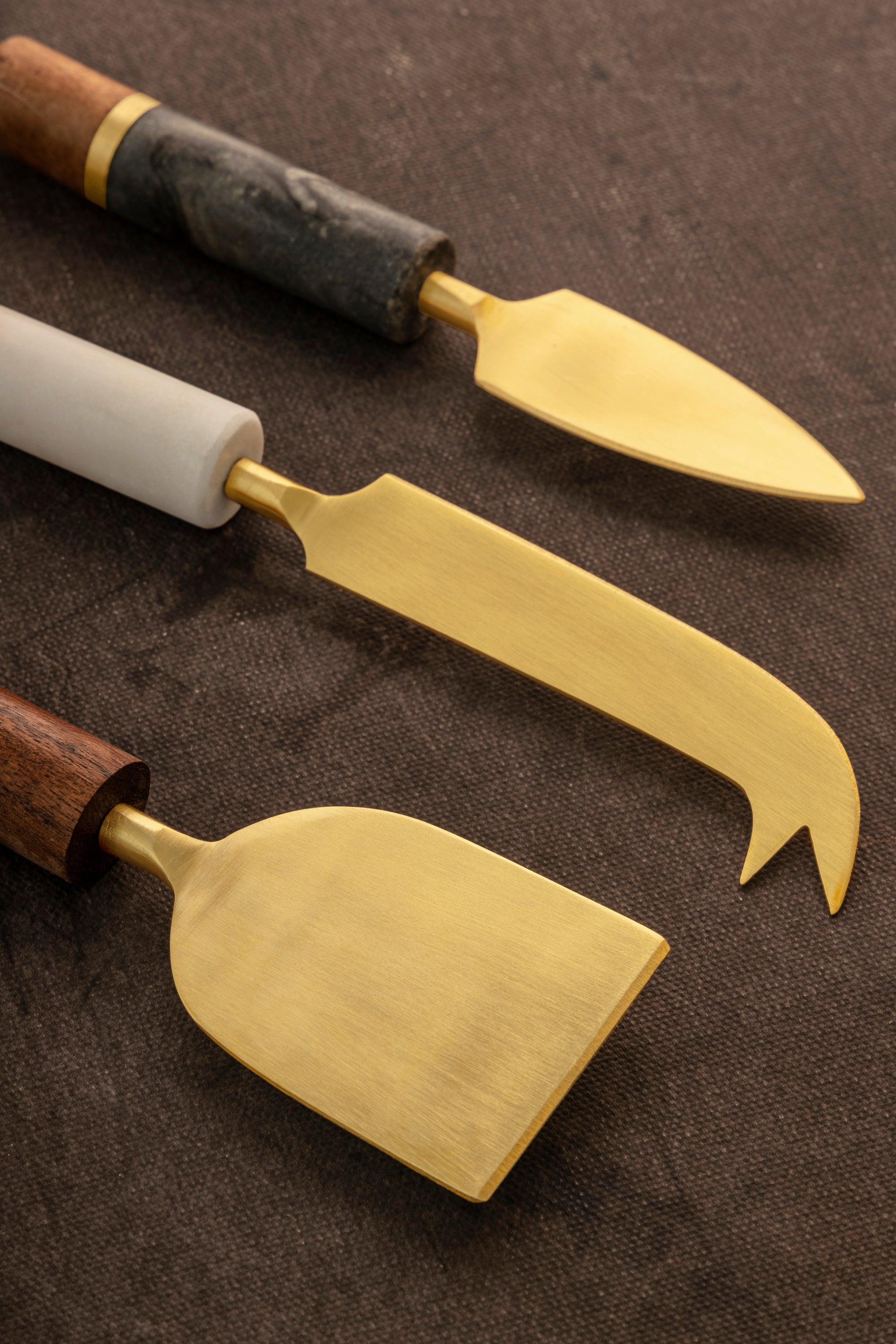 Exquisite 3-Piece Cheese Knives Set  With Marble and Wood handle