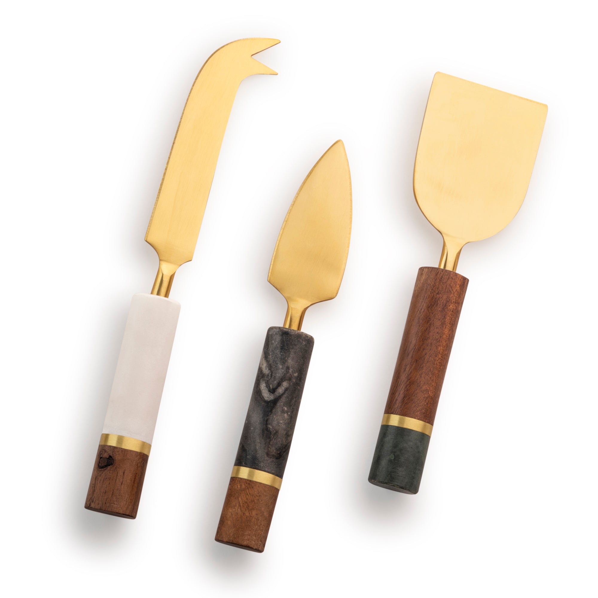 3 Pieces Set Cheese Knives with Marble & Wood Handle 