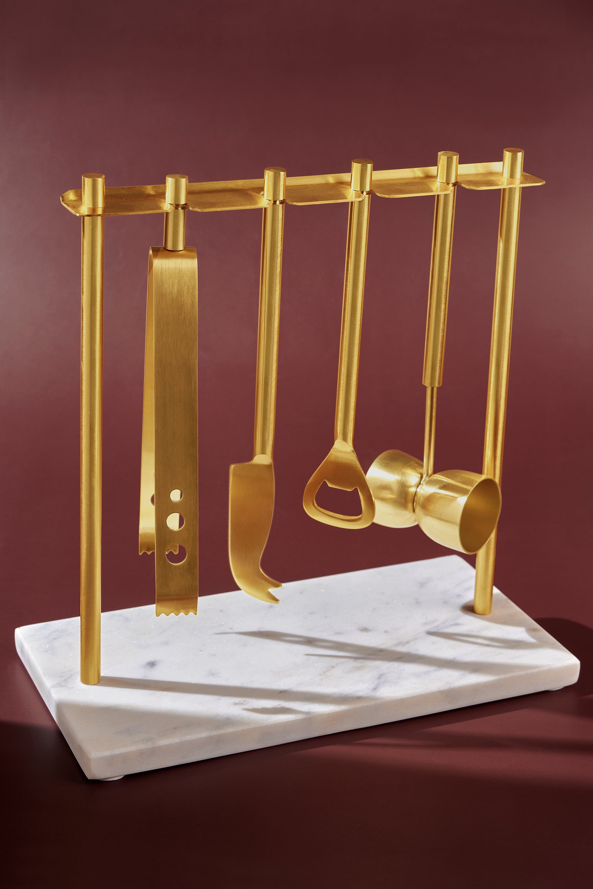 Luxury Gold Bar Tool Set with Marble Base – Elegant Cocktail Accessories for Home and Professional Bartenders
