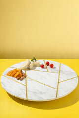 Natural Marble Lazy Susan Turntable Rotating Serving Plate Organizer, 15" Diam, White 