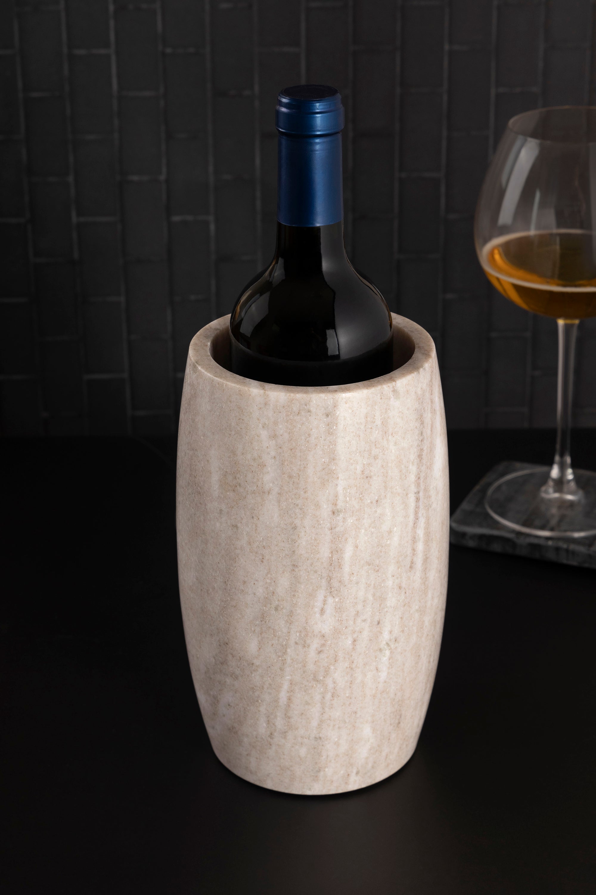 Elegant Beige Marble Wine Chiller – Handcrafted Bottle Cooler for Perfectly Chilled Wine