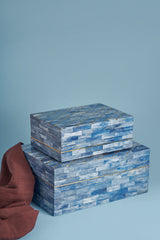 Wood Decorative Box, Blue, Set of 2