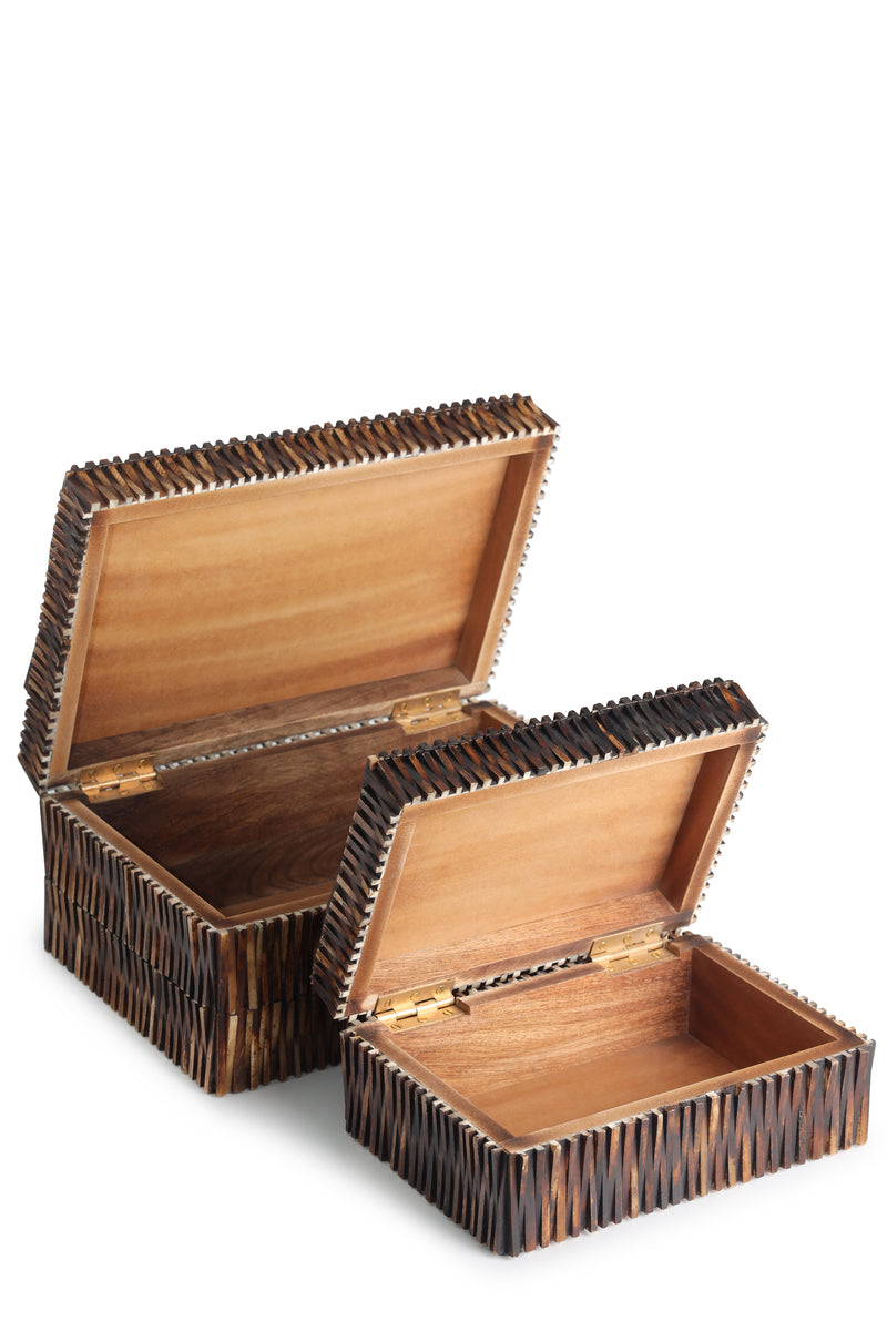 Handcarved Wood Boxes (Set of 2 Sizes) 