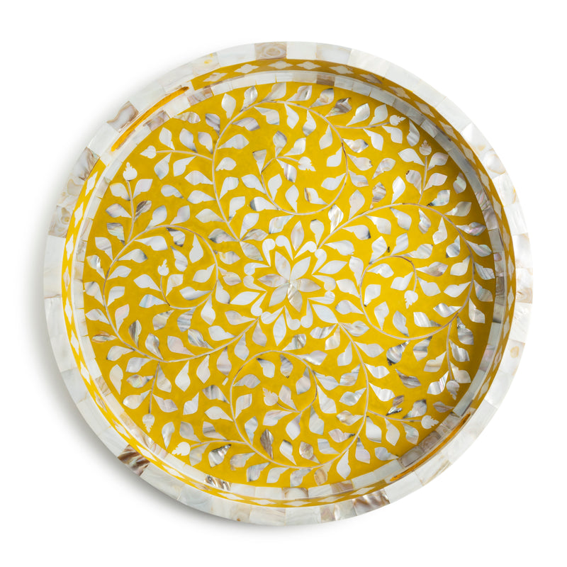 Decorative Tray with Handles, Yellow and White