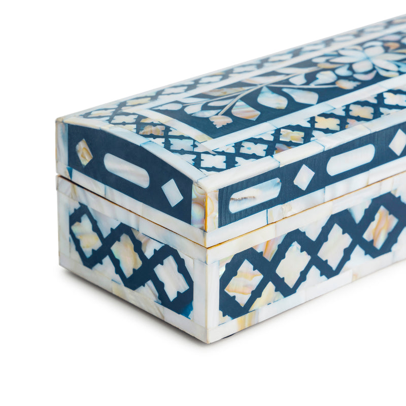 Jodhpur Mother of Pearl Decorative Box - Blue, Small