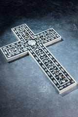 Decorative Worn White and Black Wooden Hanging Wall Cross