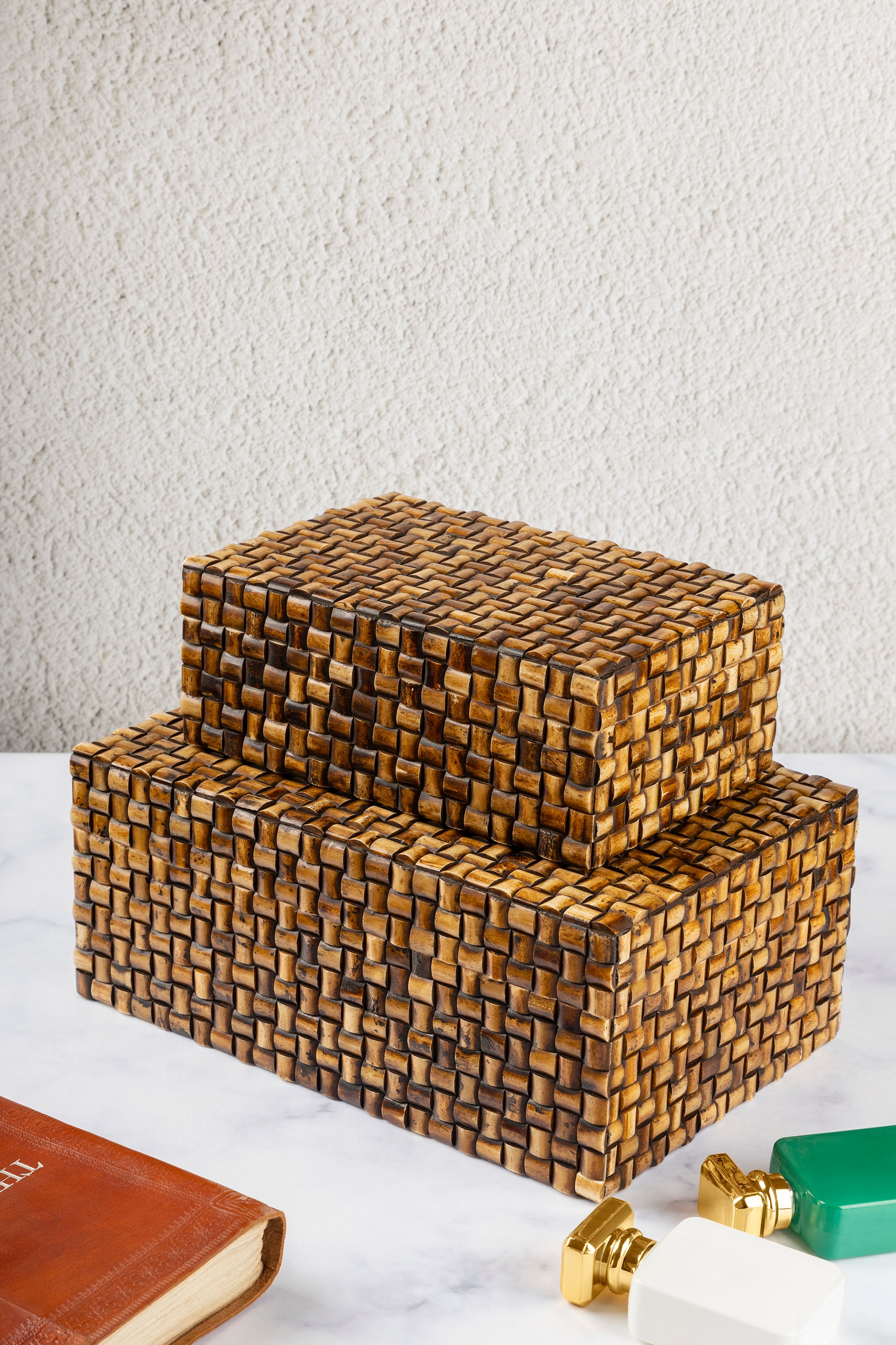 Handcrafted Wooden Decorative Boxes – Set of 2 Storage Containers
A beautifully designed set of two handcrafted wooden decorative boxes with an intricate woven pattern, perfect for stylish storage and home décor