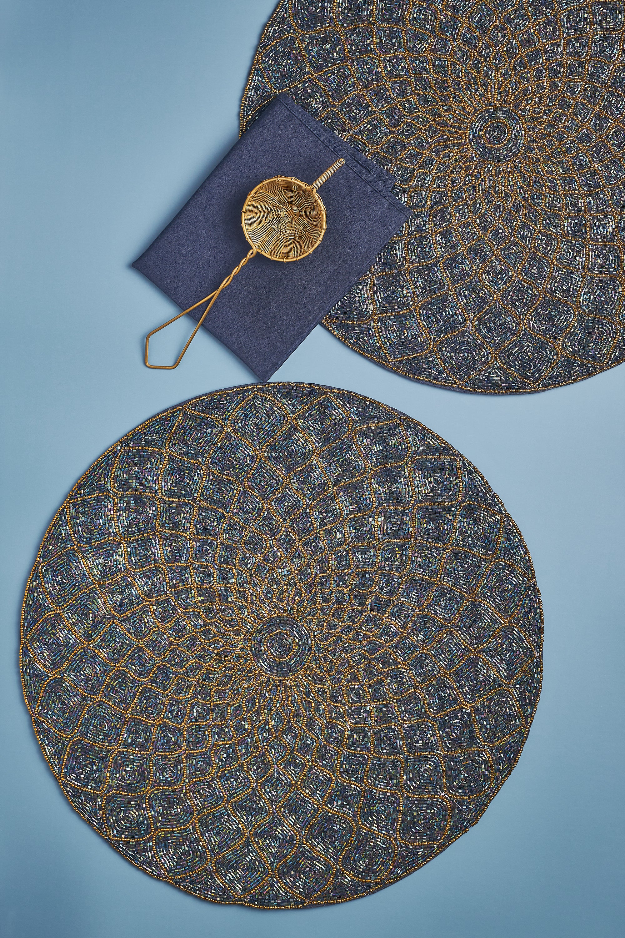 Beaded Placemats for Dining Table -Blue